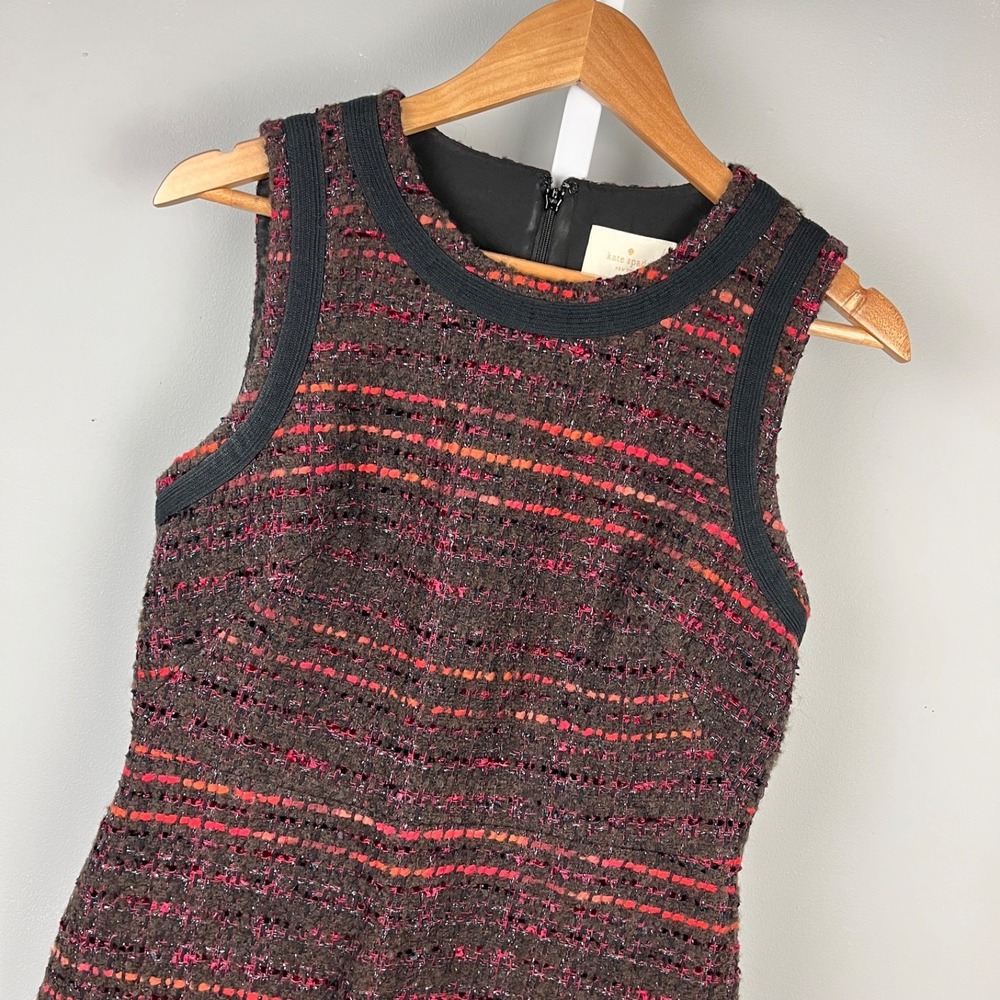 Kate Spade Tweed Shift‎ Dress Womens 8 Brown Orange Red Sleeveless Old Money